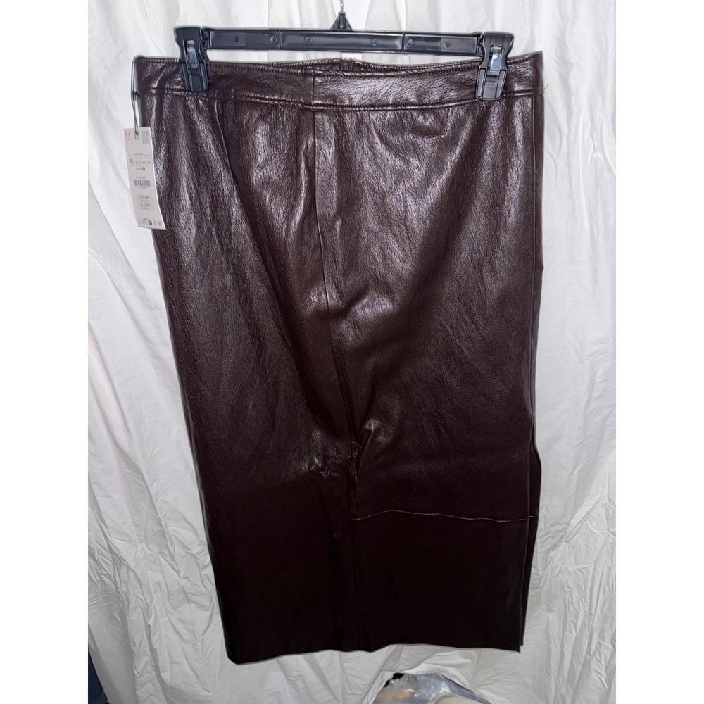 Zara Faux Leather Midi Skirt Dark Brown XL NWT